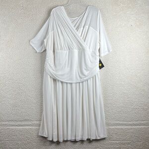 NWT Kiyonna Bridal Womens White V-Neck Asymmetrically Ruched Midi Dress PLUS 5X